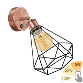 Wandleuchte RETRA, Schalter, bronze matt, rund, Käfig-Schirm + LED Lampe gold max. 818lm, 3-Stufen, extra-warmweiß