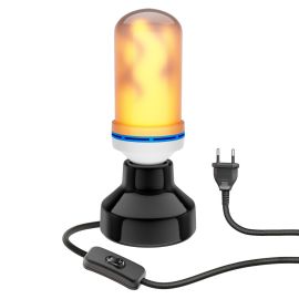 E27 Porzellan Tischlampe TIX, rund, Stecker, Schalter + E27 Flammenlampe (Farbe wählbar)