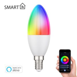 E14 LED RGB Leuchtmittel, Kerze, warmweiß - kaltweiß (2900 - 6400 K), 5,1 W, 572lm, Smart Home, WLAN, Alexa, matt