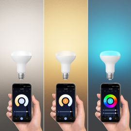 E27 LED RGB Leuchtmittel, R80, warmweiß - kaltweiß (2700 - 6300 K), 9,9 W, 950lm, Smart Home, WLAN, Alexa, matt