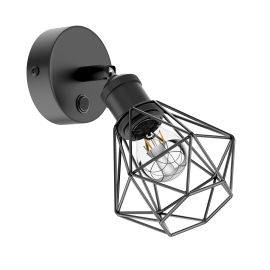 Wandleuchte RETRA, Schalter, schwarz matt, rund; Käfig-Schirm + LED Lampe 667lm warmweiß