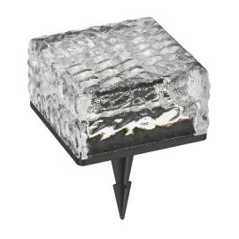 LED Solar-Pflasterstein Bodeneinbauleuchte BROSLO mit Erdspieß für außen, Glas, 10 x 10cm, warmweiß