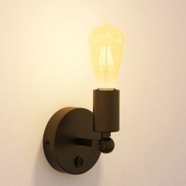 Vintage E27 Wand-Leuchte FETRO mit Schalter, schwarz, schwenkbar, 100mm Ø (Leuchtmittel wählbar)