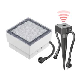 LED Pflaster-Stein Gorgon Boden-Einbauleuchte mit Dämmerungssensor für außen, 10x10cm (Lichtfarbe, Set wählbar)