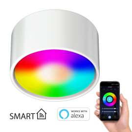 GX53 Porzellan Aufbauleuchte KLU rund weiß 91mm Ø + RGB Leuchtmittel warmweiß - kaltweiß (2900 - 6200), Smart Home