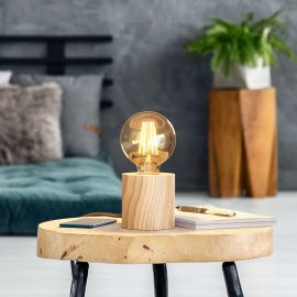 Tischlampe HITO, E27 Fassung, Holz massiv, rund (Leuchtmittel wählbar)