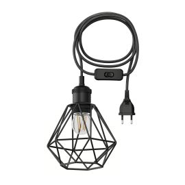 Textilkabel RETRA, Stecker, Schalter, schwarz, 2,8m, Käfig-Schirm + LED Lampe 518lm warmweiß