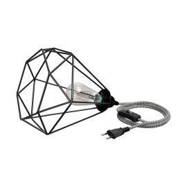Käfig-Leuchte groß, 3m Textilkabel LEKA schwarz/weiß, Stecker, Schalter + LED Lampe 240lm, extra-warmweiß