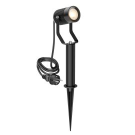 Gartenstrahler SHINGA mit Erdspieß und 15 cm Sockel für außen, IP65, Stecker, schwarz, inkl. GU10 LED Lampe 468lm, warmweiß