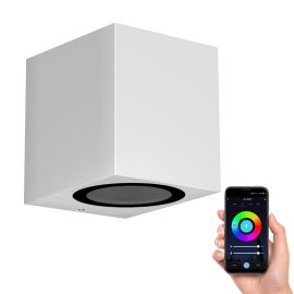 Wandleuchte ALSE Downlight für außen, weiß, Aluminium, eckig, inkl. Smart Home RGBW GU10 LED Lampe, 5,41W, 473lm