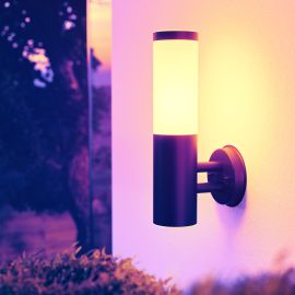 Wandleuchte PORU für außen, Edelstahl, rund + LED Smart Home RGBW Lampe, 892lm (Farbe wählbar)