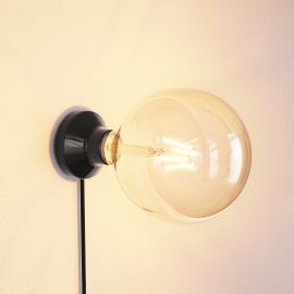 Wandleuchte / Lampenfassung ELEKTRA, Stecker, Schalter, Porzellan, rund (Farbe, Leuchtmittel wählbar)