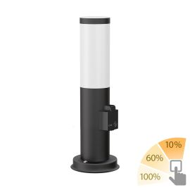 Pollerleuchte PORU mit Steckdose für außen, schwarz, rund, 38,5cm, inkl. E27 Lampe, max. 963lm, warmweiß
