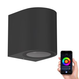 Wandleuchte ALSE Downlight für außen, schwarz, Aluminium, rund, inkl. Smart Home RGBW GU10 LED Lampe, 5,41W, 473lm