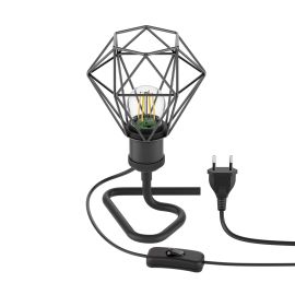 Tischlampe RETRA, Schalter, schwarz; Käfig-Schirm + LED Lampe 518lm warmweiß