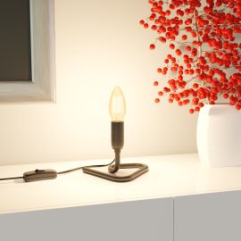 Tischlampe TRIN mit E14 Lampen-Fassung Triangle Dreieck-Fuß schwarz mit Stecker und Schalter (Leuchtmittel wählbar)