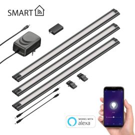 Smarte LED Unterbau-Leuchte SIRIS schwarz matt mit WLAN-Controller flach, Smart-Home, Alexa-fähig (Echo) je 50cm, je 655lm, weiß, dimmbar, 3er Set