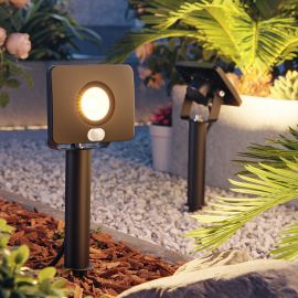 LED Gartenstrahler Wega mit Erdspieß und 15cm Sockel für außen mit Bewegungsmelder, schwarz, 10,8W (Lichtfarbe wählbar)