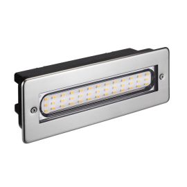 LED Treppenlicht / Wandeinbauleuchte für innen und außen, eckig, edelstahl, 198 x 61mm, 2,2 W, 248lm, warmweiß