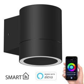 Smart Home Wandleuchte BIDO für außen, Aluminium schwarz matt Downlight + RGB Leuchtmittel warmweiß - kaltweiß (2900 - 6200)