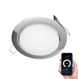 Einbaustrahler Zobe flach chrom rund + smarte LED-Lampe Alexa dimmbar 531lm Farbtemperatur steuerbar - 107mm Ø Loch 90mm Ø