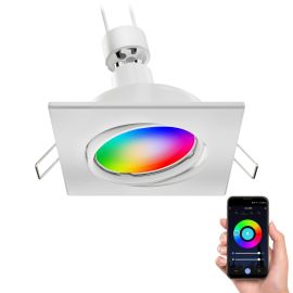 Deckeneinbaustrahler RIR Einbaurahmen weiß matt eckig schwenkbar, inkl. Smart Home RGBW GU10 LED Lampe, 5,41W, 473lm