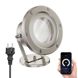 Gartenstrahler BULA für außen, Edelstahl + smarte LED-Lampe Alexa dimmbar 531lm 100°, Farbtemperatur steuerbar -
