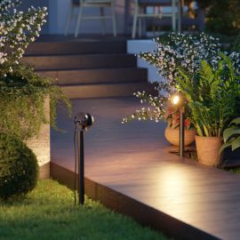 Gartenstrahler RUK mit Erdspieß für außen, Aluminium, schwarz, IP55 inkl. GU5.3 LED (warmweiß, 12,47W, je 430lm, 100°) 2er Set