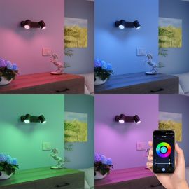 Wandspot WAIKA, zweiflammig, mit Schalter, schwarz matt, inkl. Smart Home RGBW GU10 LED Lampen je 473lm