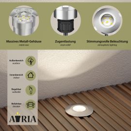 LED Boden-Einbauleuchte Atria mit Dämmerungssensor für außen, IP65, rund, 40mm Ø (Farbe, Lichtfarbe, Set wählbar)