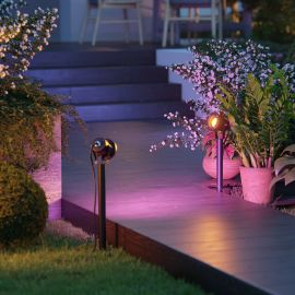 Gartenstrahler mit Erdspieß MIBU für außen Edelstahl schwarz, inkl. Smart Home RGBW GU10 LED Lampe, 5,41W, 473lm