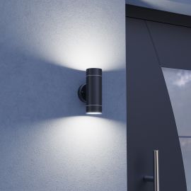 Wandleuchte WEDO für außen Edelstahl IP44 Up & Downlight + 2 Smart Home RGBW LED Lampen je 10,82W je 473lm (Farbe wählbar)
