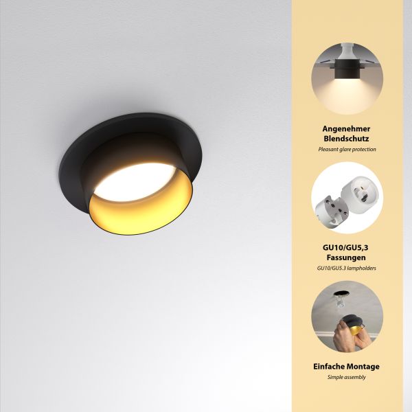 Mextronic Deckeneinbauring GU10 – Schwenkbar, Alu, Lochmaß 80 Mm, Für LED/Halogen