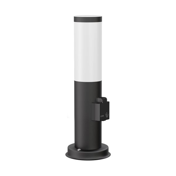 Lightbox Pollerleuchte Für Draußen – 50 Cm Hoch, Mit Steckdose & Mattweißem Regenschutz – IP44, E27, Edelstahl – Für Wege & Garten