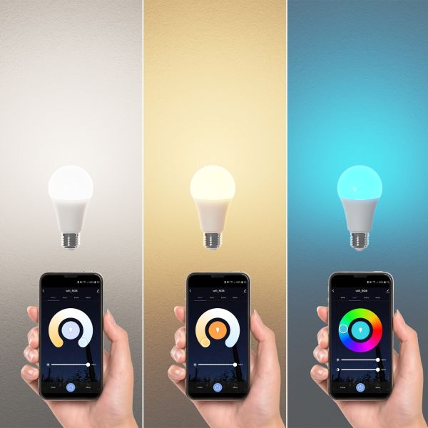 E27 LED RGB Leuchtmittel, A60, warmweiß - kaltweiß (3000 - 6500 K), 9,4 W,  892lm, Smart Home, WLAN, Alexa, matt von ledscom.de