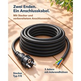 Bild von Schukostecker Typ E/F (CEE 7/7) mit Außenkabel, 5 m, schwarz  , 3 x 1,5 mm²