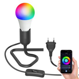 Bild von Tischlampe TRIN Triangle Dreieck-Fuß schwarz mit Stecker und Schalter, inkl. E27 Lampe, Smart Home (Leuchtmittel wählbar)