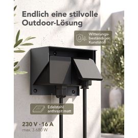 Bild von Steckdose PIWI für außen, IP44, 2-fach, waagerecht (Farbe, Mit Kabel wählbar)