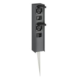 Bild von Garten Steckdosensäule POMI mit Erdspieß und Kabel/ohne Kabel für außen mit Schalter, IP44, 2-fach, Edelstahl, anthrazit, eckig, 33cm [Anzahl wählbar] (Mit Kabel wählbar)