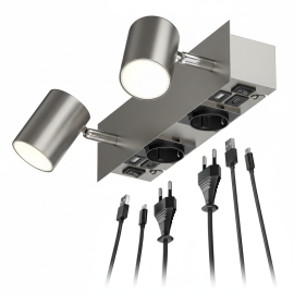 Bild von Wandleuchte WAIKA, 2-flammig, Schalter, chrom, 2 Steckdosen, USB-C, USB-A, 2x GU10 max. 15W