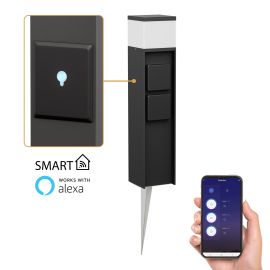 Bild von Pollerleuchte PODEL mit Erdspieß für außen, Smart Home, 2 Steckdosen (Farbe, Mit Kabel, Leuchtmittel wählbar)