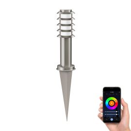 Bild von Pollerleuchte PORU Gitter mit Erdspieß für außen, Edelstahl, rund, inkl. Smart Home RGBW E27 LED Lampe, 8,89W, 892lm (Farbe, Mit Kabel wählbar)