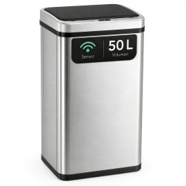 Bild von Sensor Mülleimer SORTA 50L, automatischer Küchen Abfalleimer mit Bewegungssensor & Touch, Edelstahl, 4xAA Batterie, 35,5 x 26 x 67 cm, Silber/Schwarz