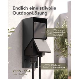 Bild von Steckdose PIWI für außen, IP44, 2-fach, eckig, 18 cm (Farbe, Mit Kabel wählbar)