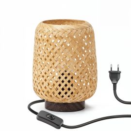 Bild von Tischlampe SORA aus Bambus + Kaffeebohnen, Boho, geflochtener Lampenschirm, 1,5 m Textilkabel mit Schalter, 1xE27 max. 60W (Leuchtmittel wählbar)