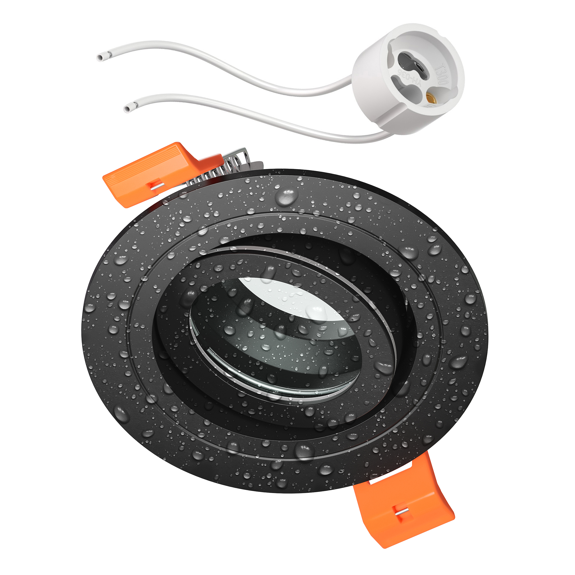 Cadre D'encastrement Plafond Salle De Bain ERID - IP44 - Pivotant - Noir Mat - Douille GU10 Incluse - Diamètre 92 Mm
